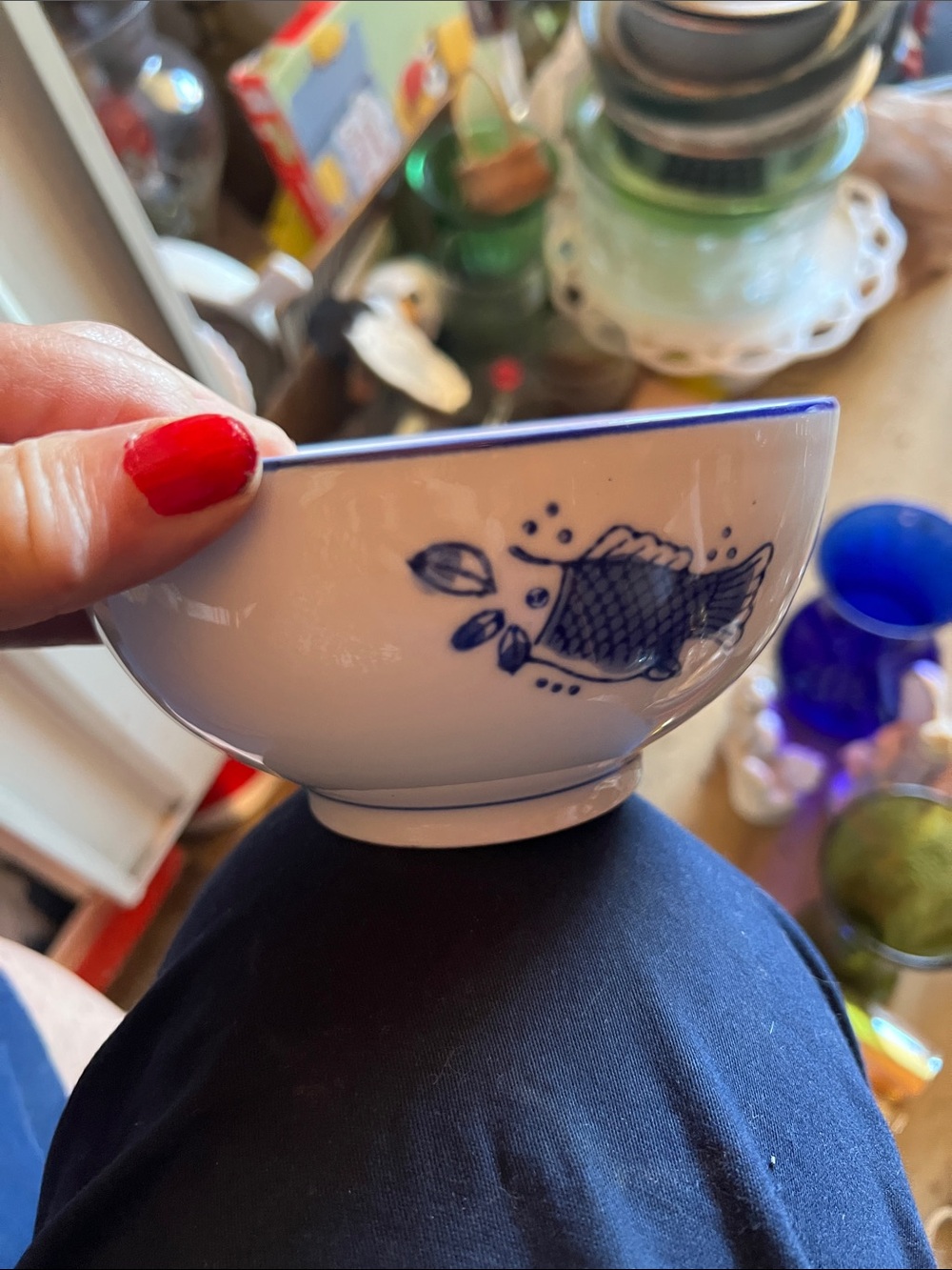 Vintage Blue and White Ceramic Rice Bowl